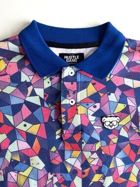 New Hustle Gang Mens HG Prism Polo Size L Multicolor Streetwear